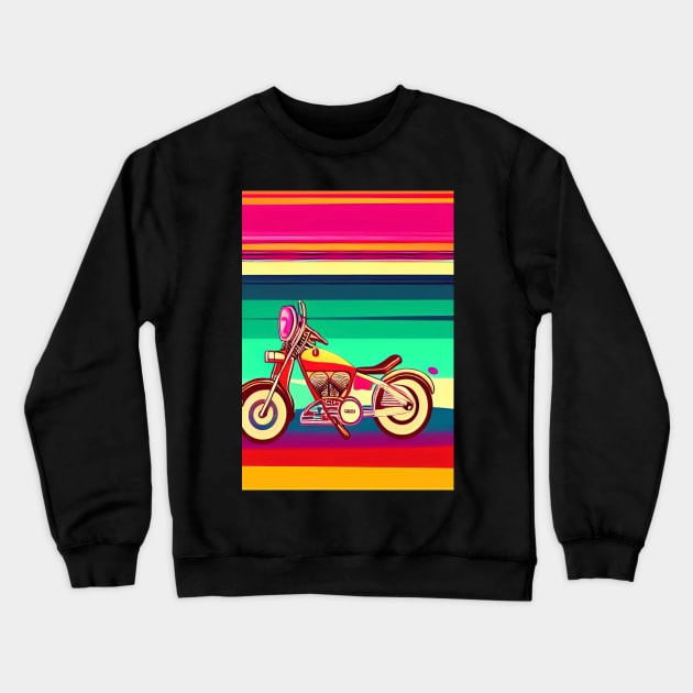 FUNKY RETRO STYLE MOTORCYCLE ON A BEACH Crewneck Sweatshirt by sailorsam1805